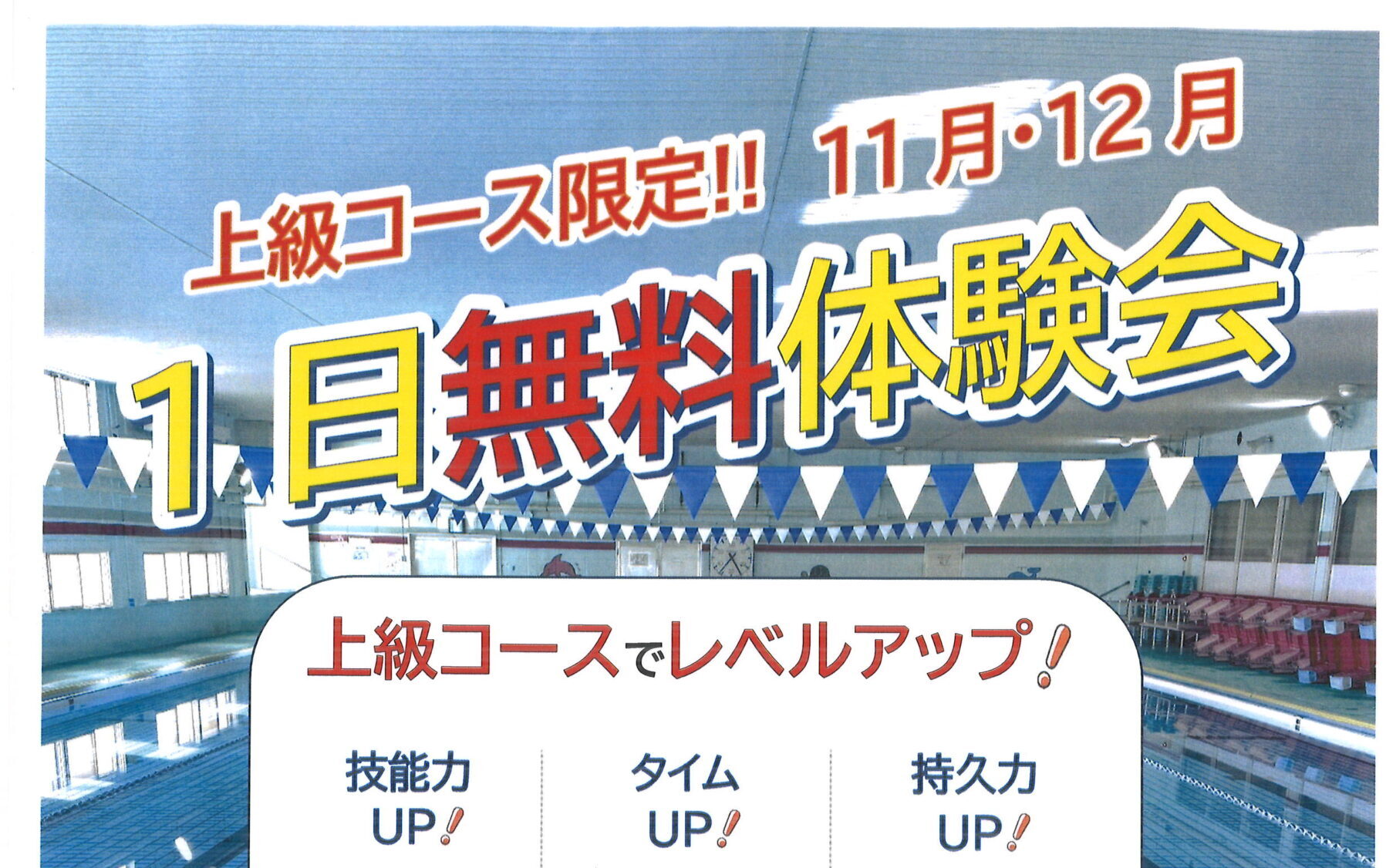 【ジュニアスイミング】上級コース限定！11月・12月★1日無料体験会★